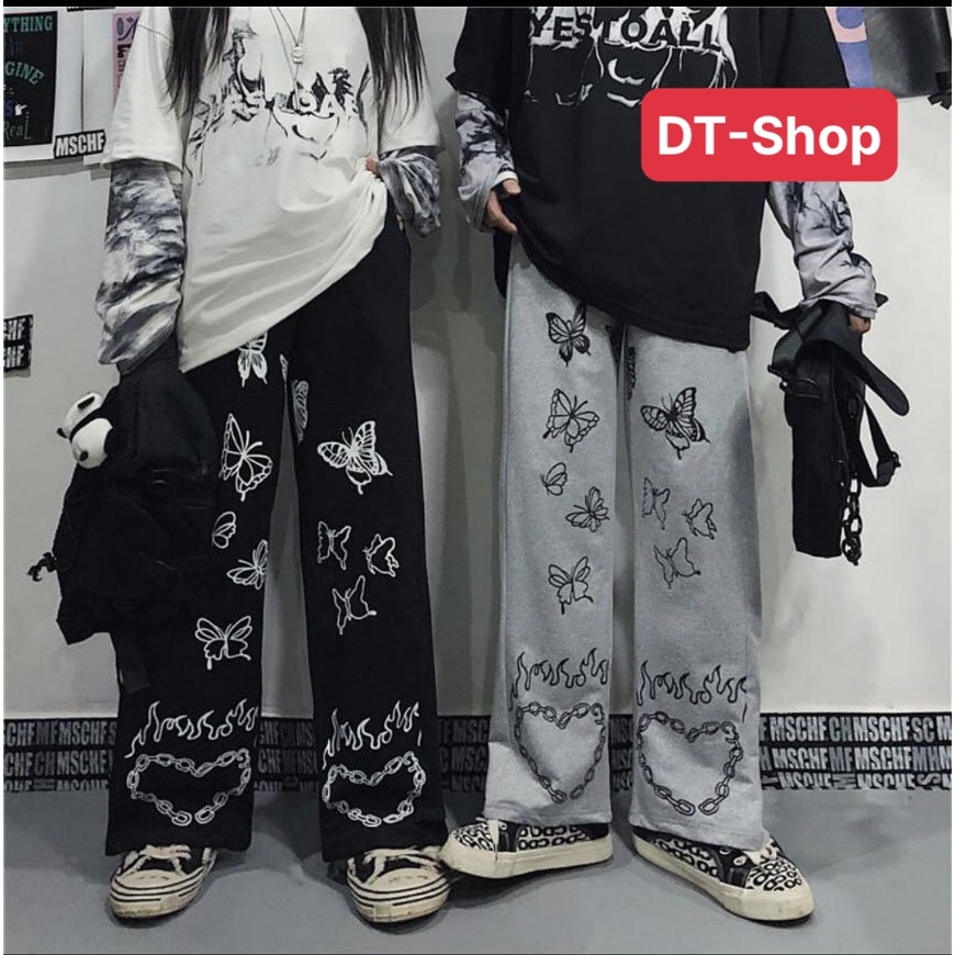 Quần ống Rộng in Hình Bướm Phong Cách Nhật Bản Cá Tính