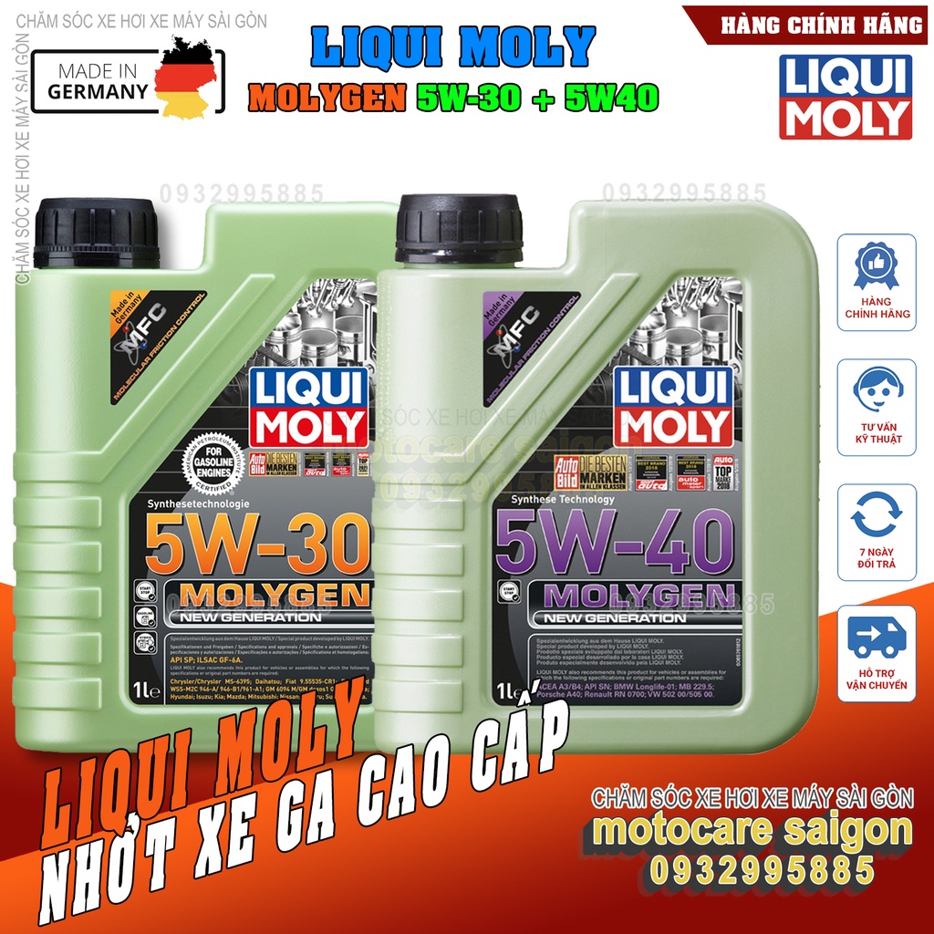 [Bộ sản phẩm] Dầu nhớt xe tay ga Liqui Moly 5w40,MolyGen 5W30; 1L