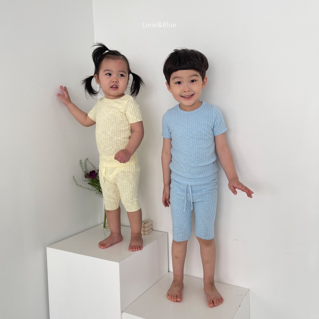 Bộ gân Bongbong quần áo trẻ em Hàn Quốc Cao Cấp Lime &amp; Blue