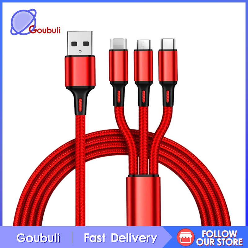 [Goubuli]3 in 1 Multi USB Phone Charging Sync Braided Cable for IPhone Android