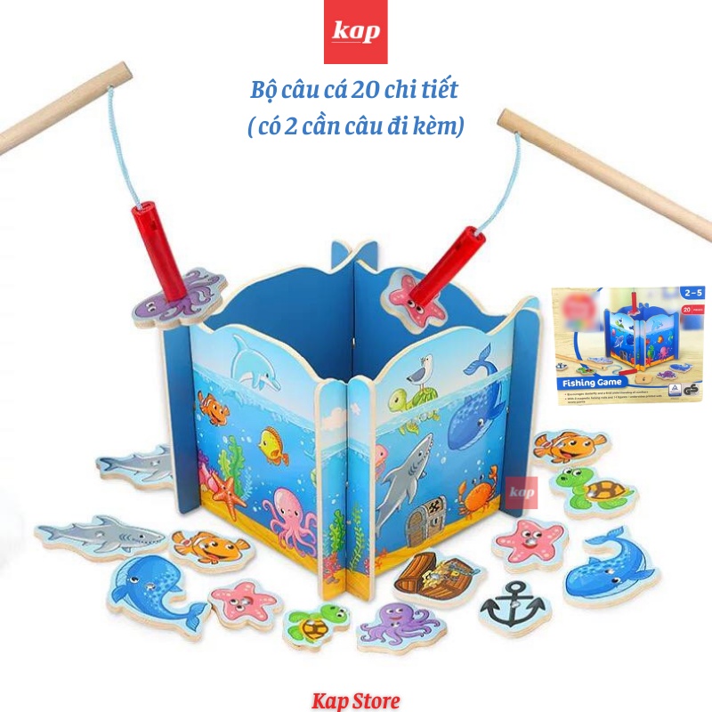 Đồ chơi câu cá gỗ (gồm 4 mảnh ghép hồ câu), bộ đồ chơi câu cá nam châm