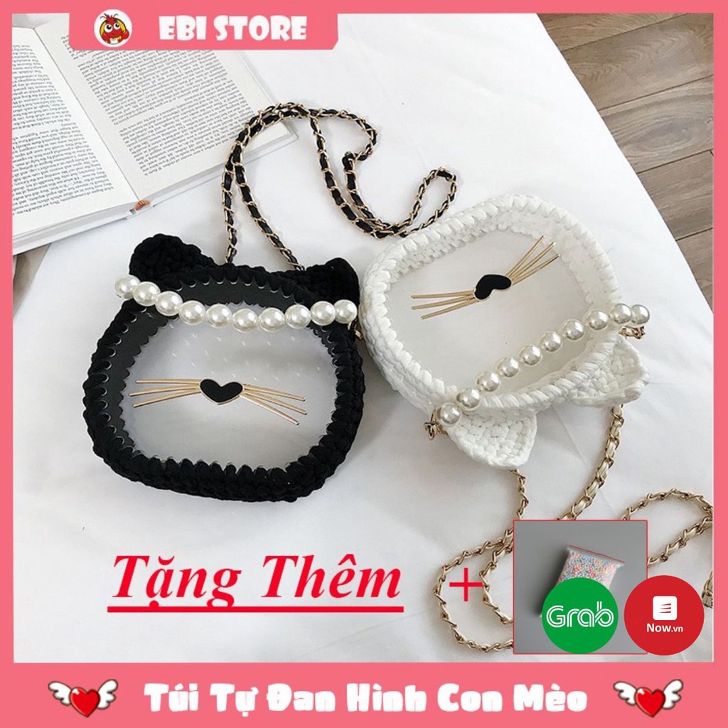 [Có Video Hướng Dẫn] Túi Handmade Trong Suốt Hình Mặt Mèo Cá Tính❤️ Ebi Store - Freeship ❤️Set phụ kiện túi tự đan DIY