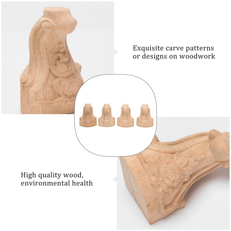 Set 4 Chân Gỗ 10x6cm Chạm Khắc Tinh Xảo Lót Chân Tủ Tivi Phong Cách Châu Âu