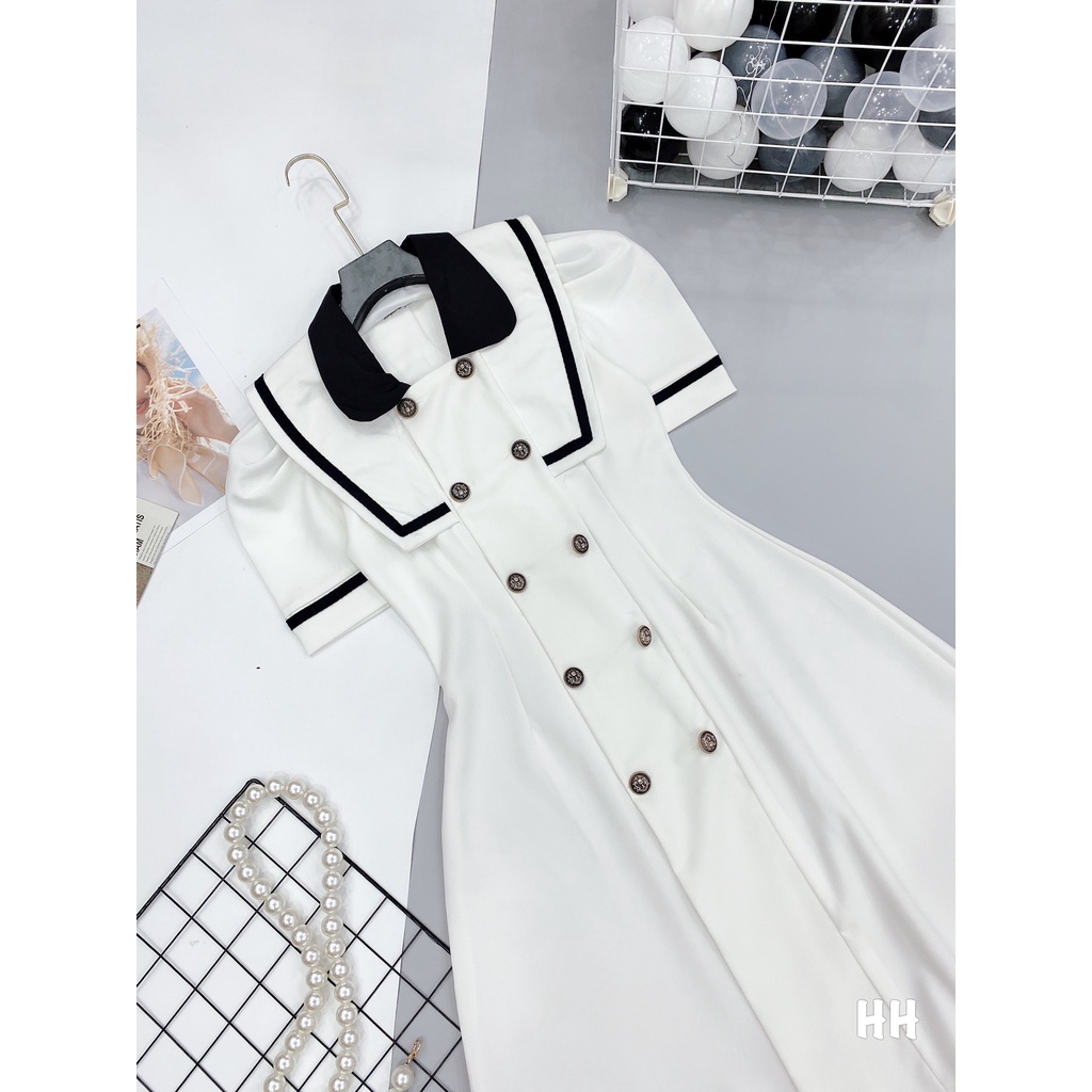 Hàng Order🌸Váy Đầm Dệt Kim Cổ Sơ Mi phối Màu Trắng Đen Trẻ Trung Nữ Tính🌸Hàng Quảng Châu | BigBuy360 - bigbuy360.vn