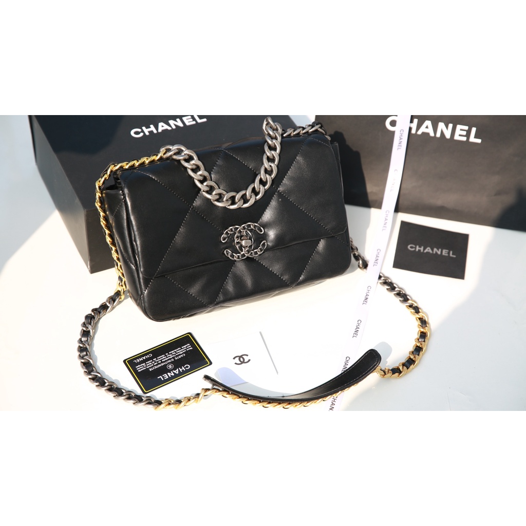 Túi Xách Nữ Thời Trang Túi Đeo Chéo C19 Ô Trám Đen 2022 Xích Bạc Có Hộp Nam Châm