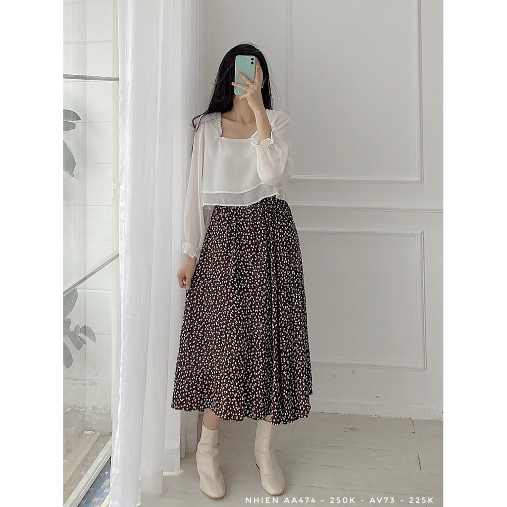 [Mã WASKT304 giảm 15% tối đa 30K đơn 99K] Áo Kiểu Cổ Vuông Tay Dài_Nhienvintage AA474 | BigBuy360 - bigbuy360.vn