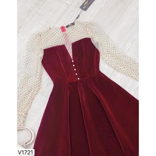 VÁY NHUNG ĐỎ CÚC NGỌC PHỐI BI