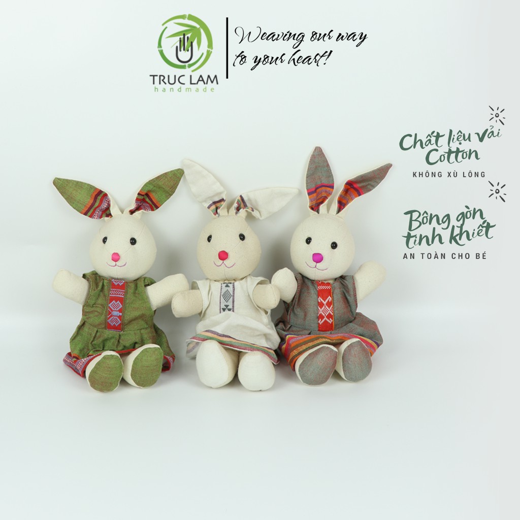 Đồ Chơi Cho Bé Thú Nhồi Bông Hình Thỏ Mẹ Mặc Váy Vải Thổ Cẩm Dệt Tay Bông Gòn Cao Cấp – Trúc Lâm Handmade