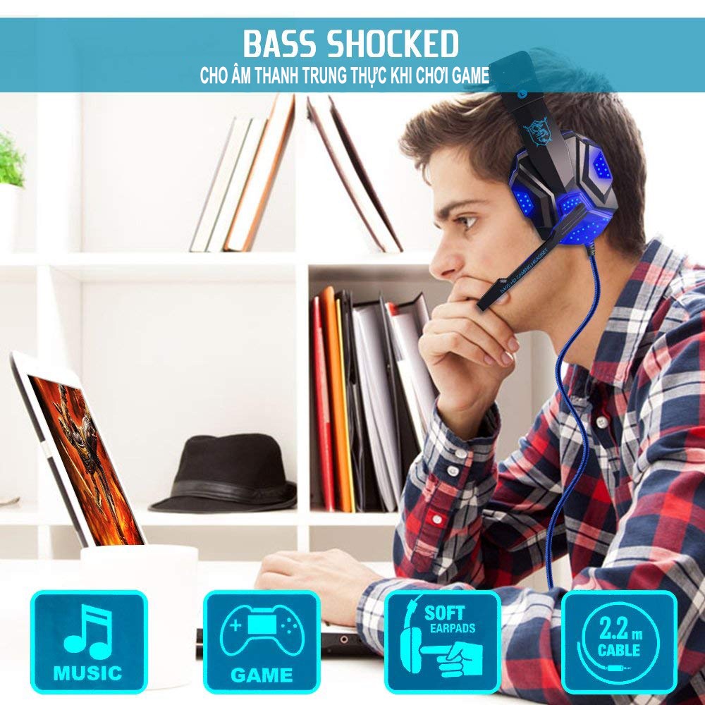 Tai nghe chụp tai gaming có mic PLEXTONE PC780 | Có đèn LED, Âm thanh vòm