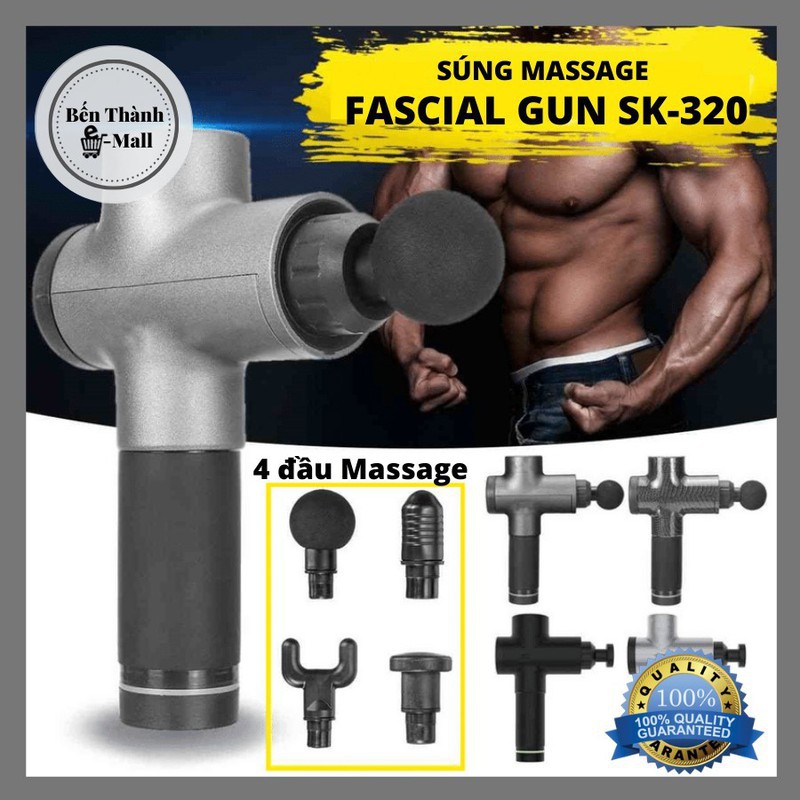 Súng Massage Cầm Tay 4 Đầu 6 Chế Độ 💢FREESHIP 💢 Tác Dụng Tới Nhiều Vùng Cơ Thể Giảm Đau Nhanh Chóng