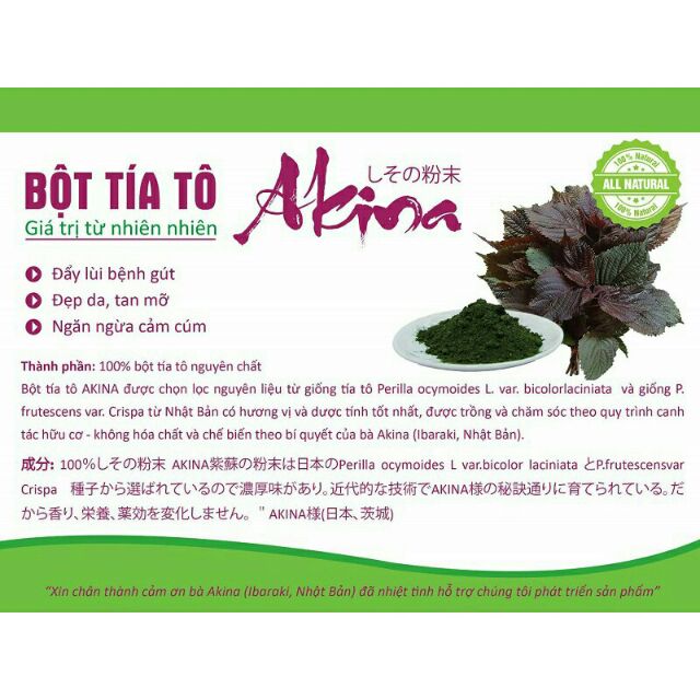 Bột tía tô Akina - Đẩy lùi bệnh Gout