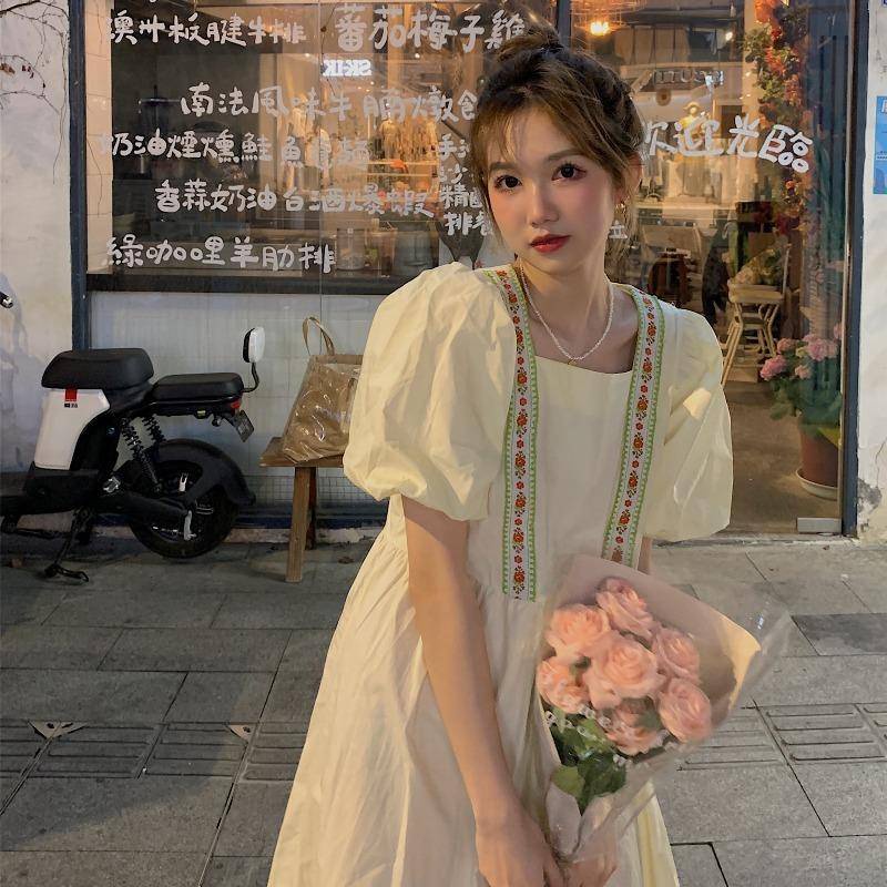 ❤Váy babydoll tay phông Đầm Tay Phồng Màu Vàng Nhạt Thời Trang Mùa Hè Cho Nữ