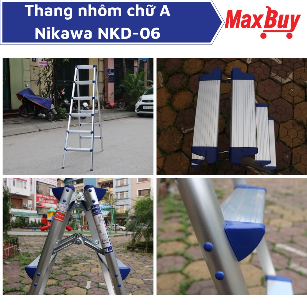 Thang nhôm, thang chữ a Nikawa NKD-06 NEW, 6 bậc, nhập khẩu Nhật Bản, bảo hành chính hãng 18 tháng