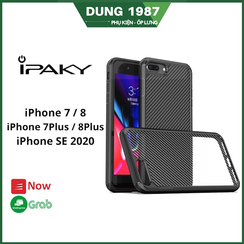 Ốp lưng iPhone 7/ 8/ SE 2020 hoặc iPhone 7 Plus/ 8 Plus - Chính hãng IPAKY - Mặt lưng CARBON chống bám vân tay