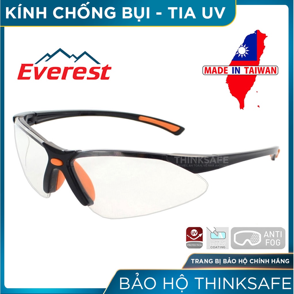 Kính bảo hộ cao cấp Everest Thinksafe, bảo vệ đa năng, chống tia UV chắn bụi đi đường, mắt kính trắng trong suốt - EV301