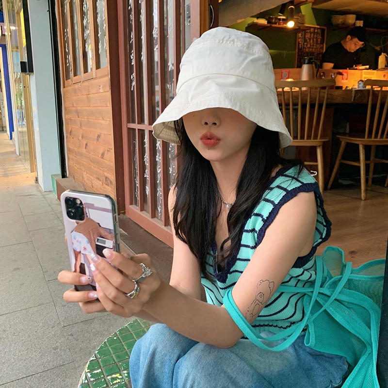 Nón Vành Rộng Chống Tia Uv Màu Sắc Đơn Giản Phong Cách Hàn Quốc