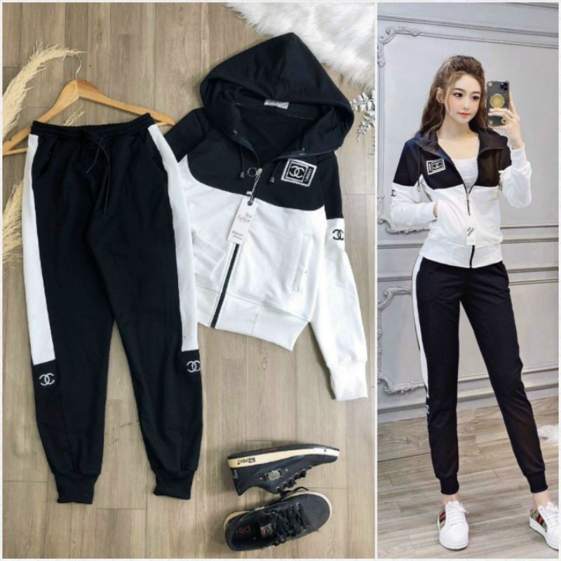 Set bộ nữ phối màu có nón, bộ quần áo thun nữ thể thao - HTR
