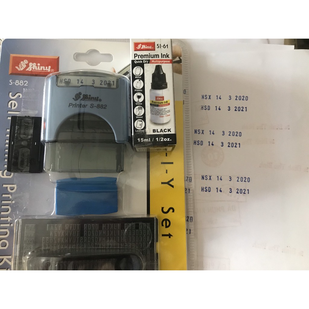 Con Dấu 2 Dòng NSX, HSD, Ngày Tháng Năm tự ghép - Khắc Dâu Chất Lượng Cao Thương Hiệu Shiny