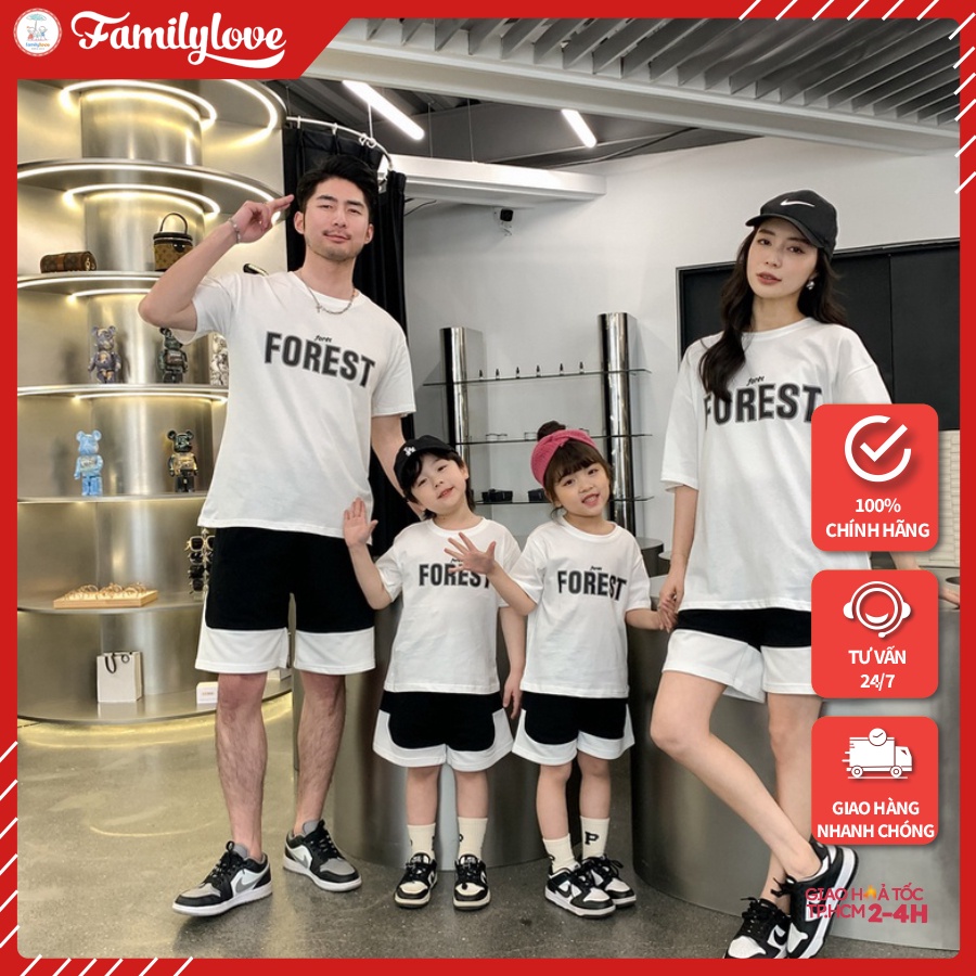 Áo Gia Đình Familylove - Mẫu Áo Đồng Phục Gia Đình Form Áo Đẹp In Chữ Forest Chất Liệu Cotton 100% Co Giãn