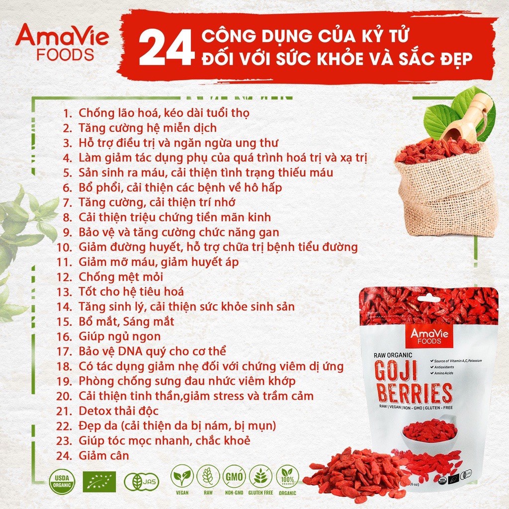 [Mã GROSALE5 giảm 10% đơn 150K] [Date 3.2023] Táo đỏ + Kỷ tử hữu cơ AmaVie Foods