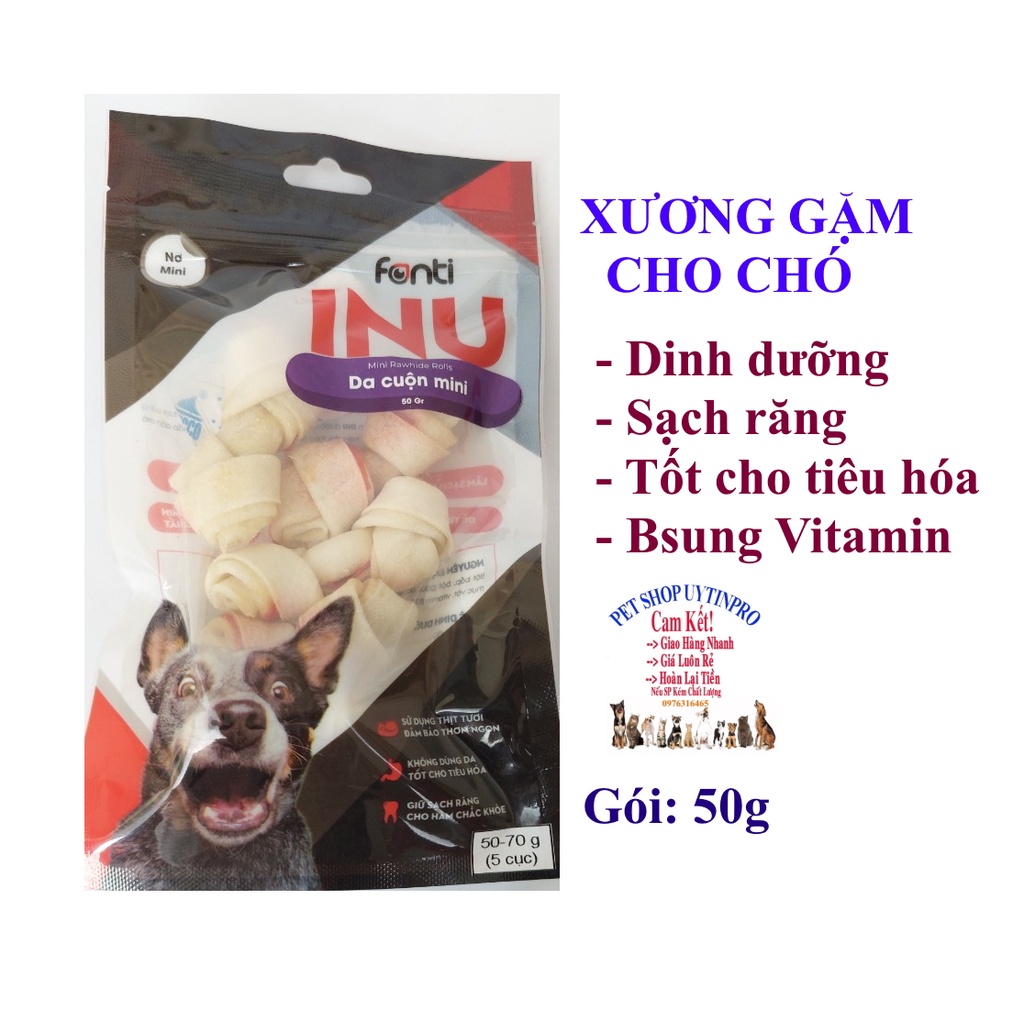 XƯƠNG GẶM CHO CHÓ Fonti INU Nơ Mini Da cuộn mini Gói 50g Thơm ngon Sạch răng Giúp hàm chắc khỏe Tiêu hóa tốt SX tại VN