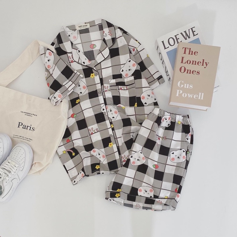Bộ đồ ngủ mặc nhà Pyjama cộc tay chất kate không nhăn (ảnh thật) | BigBuy360 - bigbuy360.vn