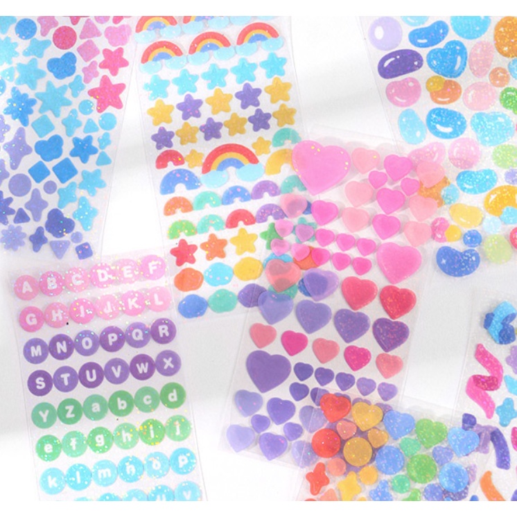 INFEEL.ME_Tấm décor Sticker nhiều họa tiết (dải băng, trái tim, cầu vồng, chữ), màu màu pastel