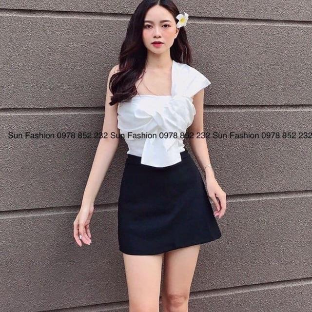 Sét áo nơ ngực chân váy chữ A