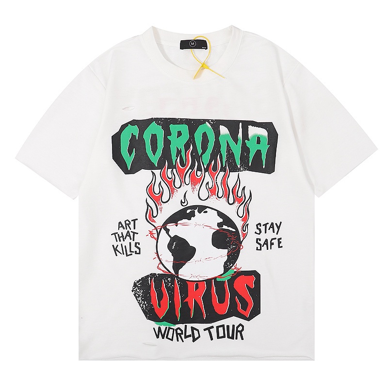 - Gallery Dept. Áo Thun Tay Ngắn In Chữ Cắt Xẻ Viền Mạ Đồng retro Dễ Phối Đồ Phong Cách Hip-hop Đường Phố Cho Cặp Đôi