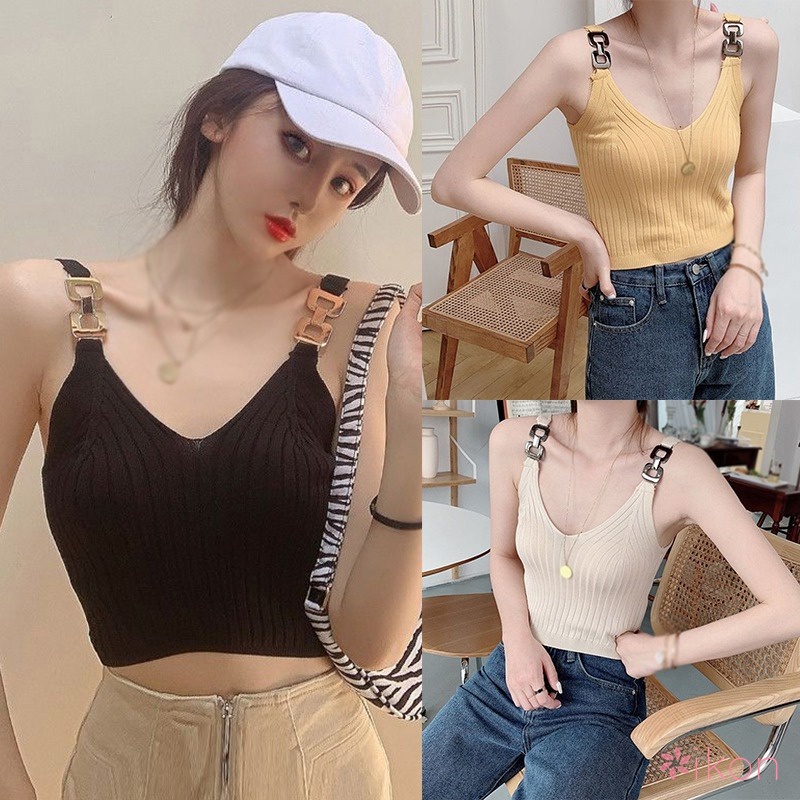 Áo Hai Dây Dáng Ngắn Màu Sắc Trơn Quyến Rũ Cho Nữ