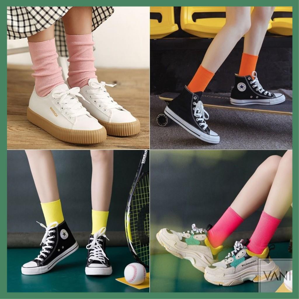 Tất nhún Hàn Quốc Nam Nữ – Kiểu dáng Vintage Vớ len gân tăm nhỏ cổ cao (dài) - La Mode