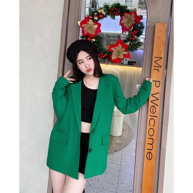 Blazer thụng thiết kế xanh lá