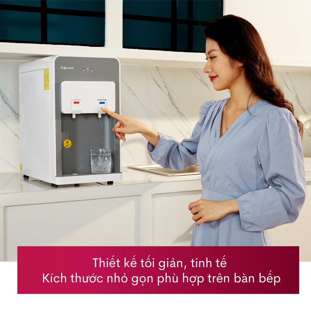 Máy lọc nước nóng lạnh mini để bàn gia đình Fujihome WP507C,lọc nước 4 cấp lọc từ nguồn màng siêu lọcUF Kortech Hàn Quốc