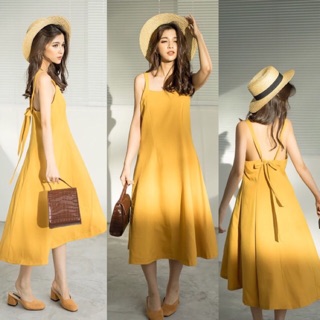 Đầm suông maxi hở lưng thắt nơ
