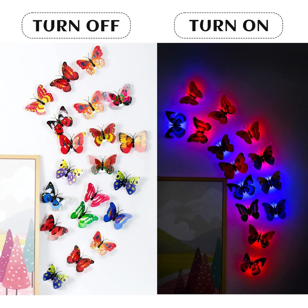 Miếng Dán Tường Trang Trí Hình Bướm 3D Có Đèn LED