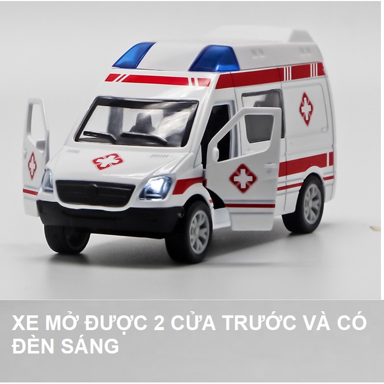 Mô hình xe cứu thương mini đồ chơi trẻ em có âm thanh và đèn xe mở được 1 cửa trước