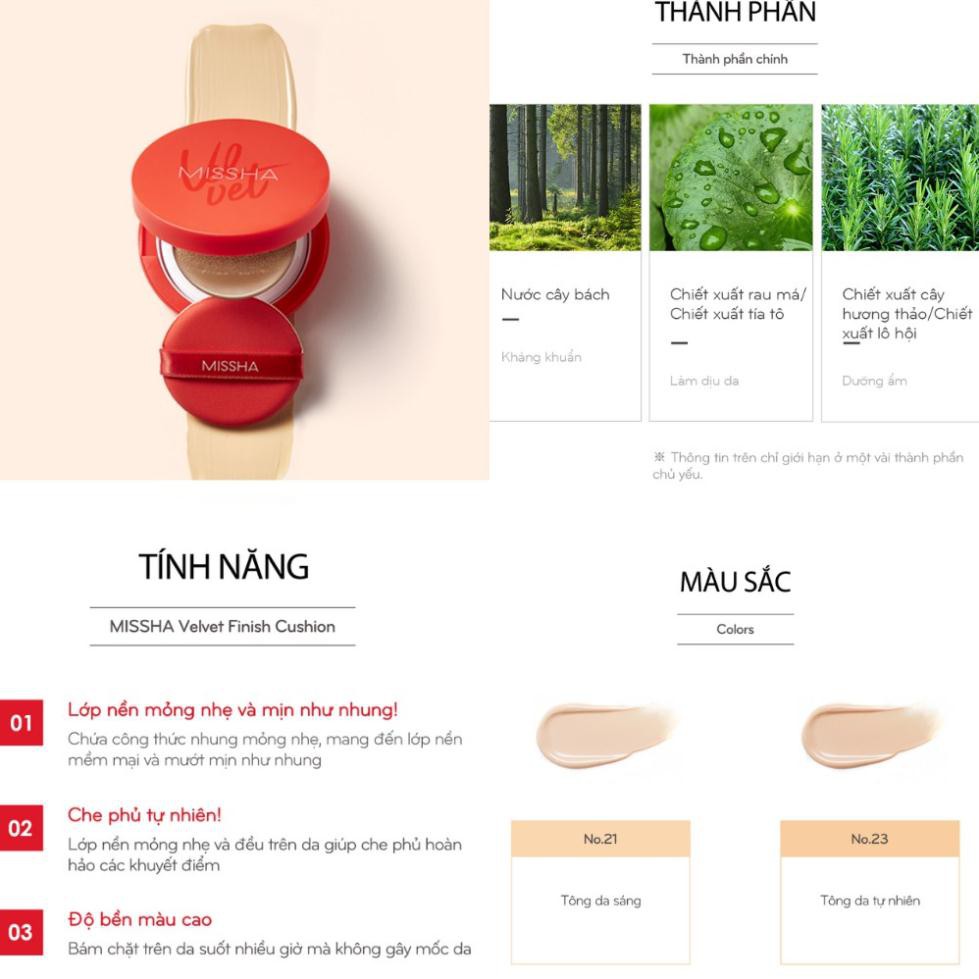 Phấn Nước Missha Velvet Finish Cushion SPF 50 PA+++ 15G Che Phủ Hoàn Hảo | BigBuy360 - bigbuy360.vn