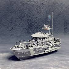 Mô hình kim loại lắp ghép lắp ráp trang trí 3D-Thuyền tuần tra cảnh sát biển bằng thép không gỉ