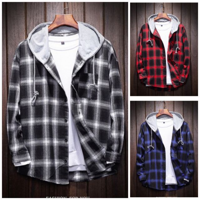 ÁO KHOÁC SƠ MI SỌC CARO CÓ NÓN FORM UNISEX - TD TEENSHOP