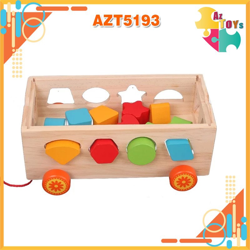 Đồ Chơi Gỗ Xe Kéo Thả Hình Ghép Số Montessori 2 Trong 1 Cho Bé – AZT5193