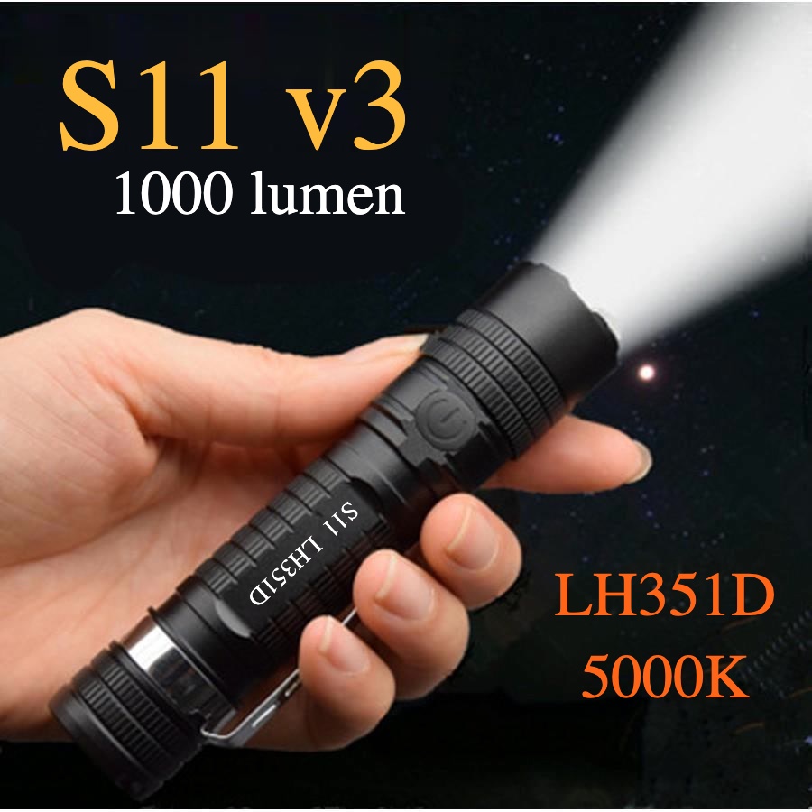 Đèn pin mini S11 v3 led LH351D 5000K 1000lm có thể thu phóng đa năng, nam châm đuôi, 18650, sạc type-C