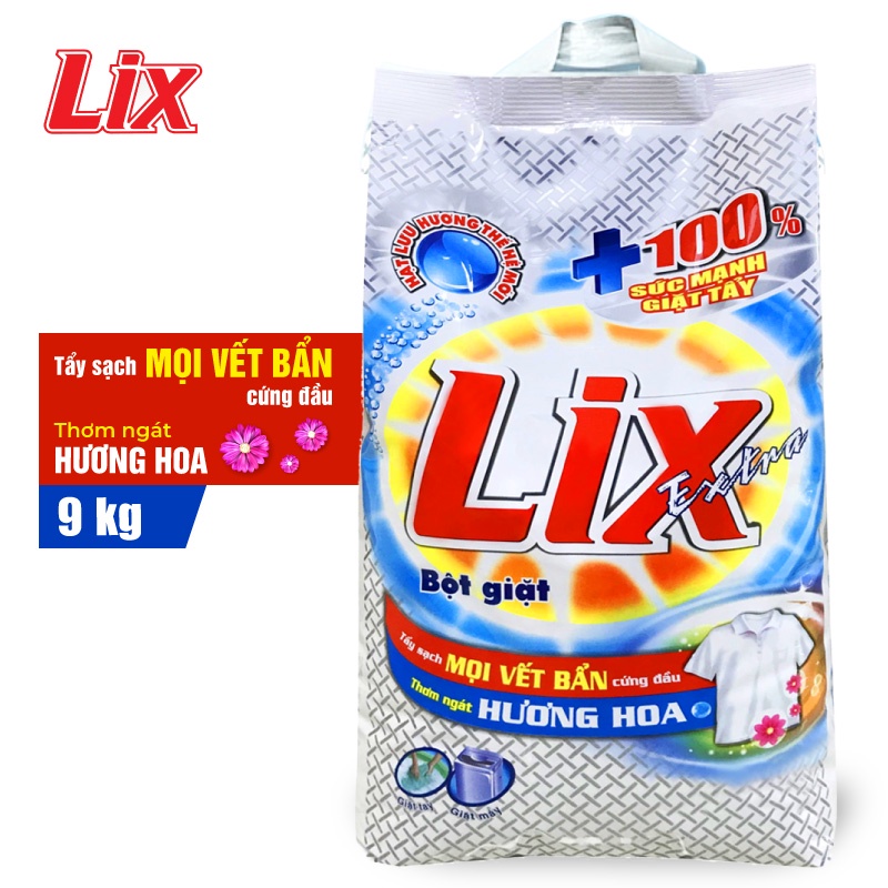 Bột Giặt LIX Extra Hương Hoa 9Kg EB010 - Tẩy Sạch Vết Bẩn Cực Mạnh