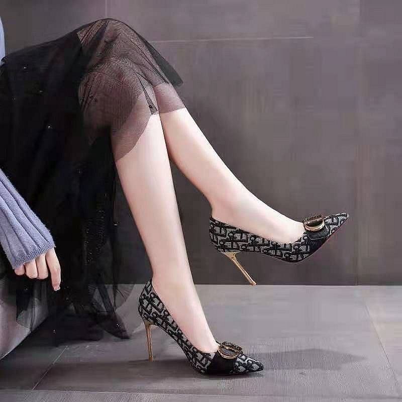 ☑Blazing gold bird lattice pattern pointed high heels design niche women s shoes 2021 new style temperament stiletto single