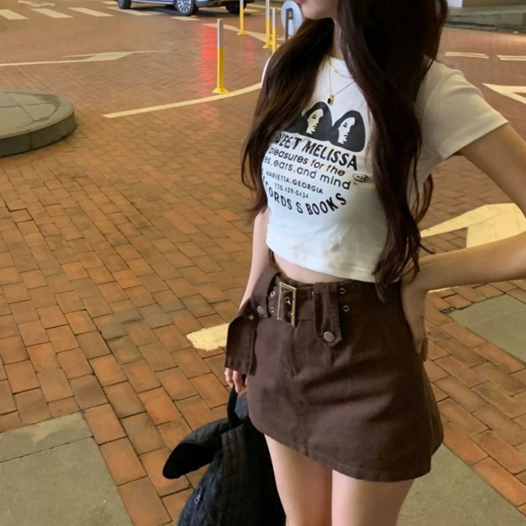 Chân Váy Chữ A Lưng Cao Màu Cà Phê Phong Cách Retro Thời Trang Mùa Hè Mới Dành Cho Nữ