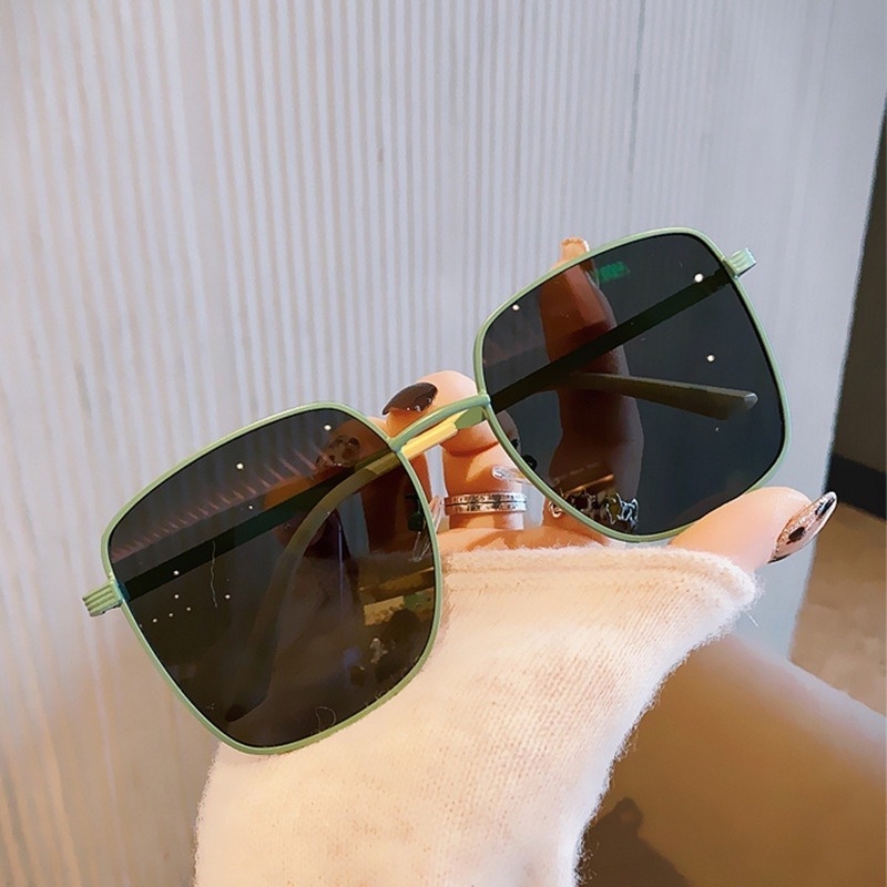 (KIQI-FASHION) COD Kính Chống Tia Uv400 Tròng Vuông Lớn Bằng Kim Loại Nhập Khẩu Thời Trang Chất Lượng Cao Cho Nữ