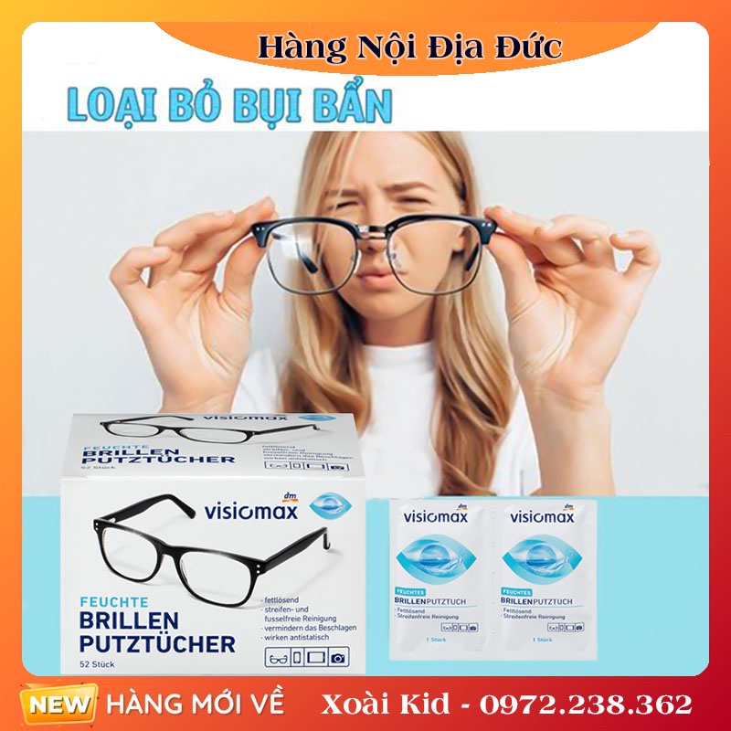 Khăn lau kính Visiomax hộp 52 tờ khăn giấy , lau sạch nhờn vân tay bụi bẩn trên mắt kính điện thoại laptop máy ảnh