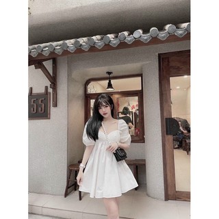 váy nhún ngực cổ v dáng ngắn