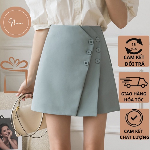 Chân Váy Chữ A Ngắn, Váy Công Sở Cạp Cao Xếp Ly Khuy Lệch Thanh Lịch Kèm Lót Cao Cấp NANN