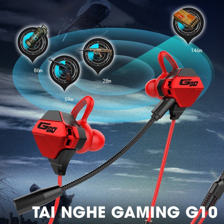 Tai Nghe Nhét Tai Chống Ồn Gaming G10 Cao Cấp Siêu Ngầu Dùng Cho Cả Máy Tính, Điện Thoại, Có Mic Rời