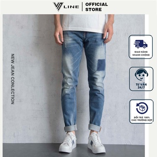 Quần jean nam, quần bò loang dáng ôm vừa vặn chất cotton co giãn VNLINE - QJAX206